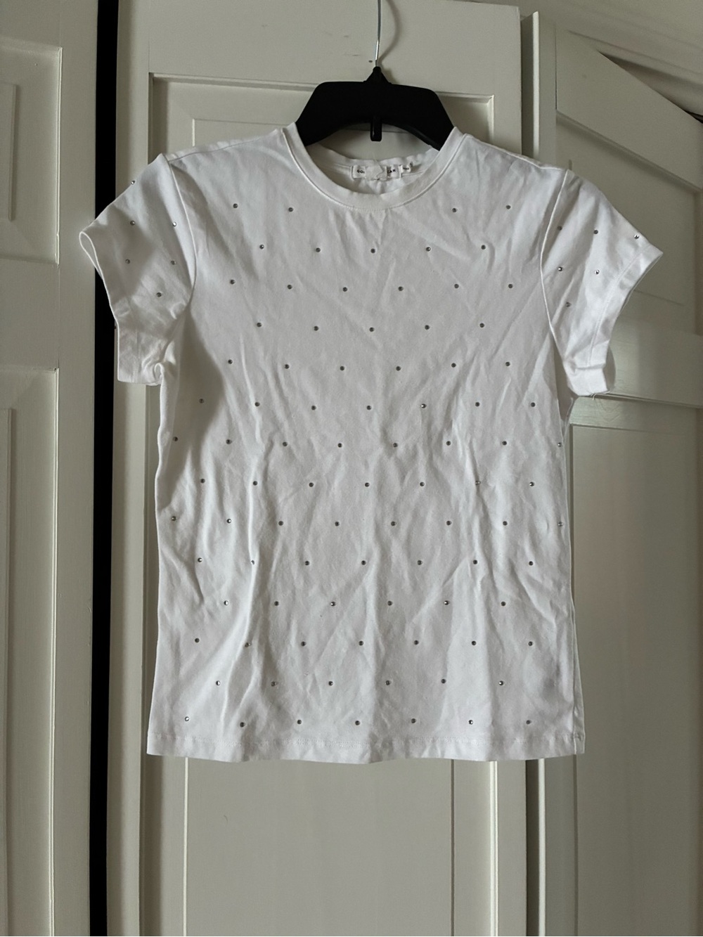 Good American White Short Sleeve Tee with Scattered Stud Detail